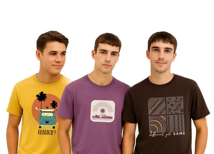 100% Cotton Tshirts for Men Combo Pack of 3 | Regular Fit | Printed | Round Neck Half Sleeve