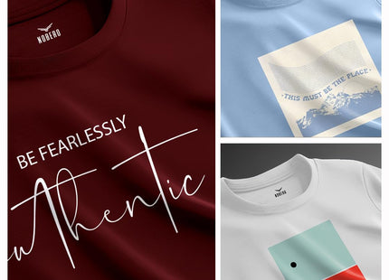 100% Cotton Tshirts for Men Combo Pack of 3 | Regular Fit | Printed | Round Neck Half Sleeve