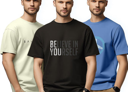 100% Cotton Tshirts for Men Combo Pack of 3 | Regular Fit | Printed | Round Neck Half Sleeve